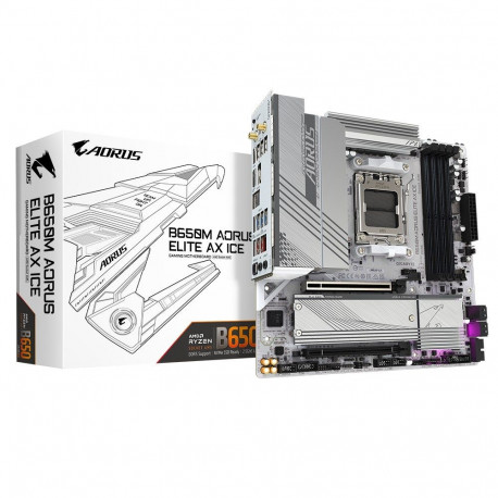 GIGABYTE B650M AORUS ELITE AX ICE Motherboard - AMD Ryzen 9000 Series CPUs, 12+2+2 Phases VRM, up to