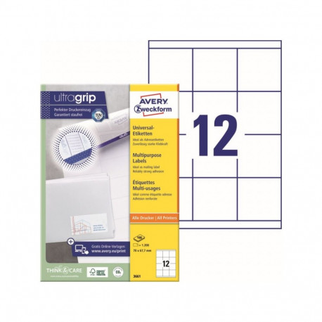 Kleebisetikett AVERY Zweckform 70x67,7mm 12 lehel 100 lehte (3661)