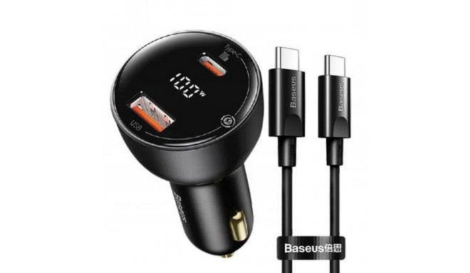 BASEUS car charger USB A + Type C with digital display + cable Type C to Type C PD3.0 QC4.0 5A 100W 