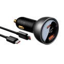 BASEUS car charger Digital Display Dual USB + Type-C 140W (with cable Type-C for Type-C 240W 1m Blac