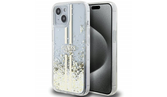 GUESS case for IPHONE 15 GUHCP15SLFCSEGT (Liquid Glitter Gold Stripes) transparent