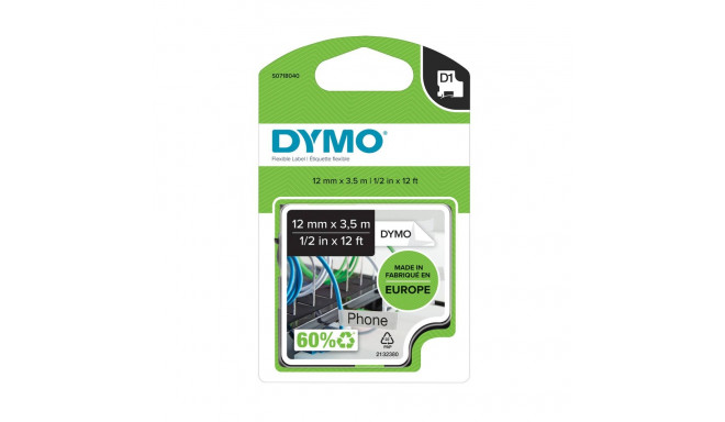 DYMO D1 vastupidav nailonlint 12 mm x 3,5 m / must valgel (S0718040 / 16957)