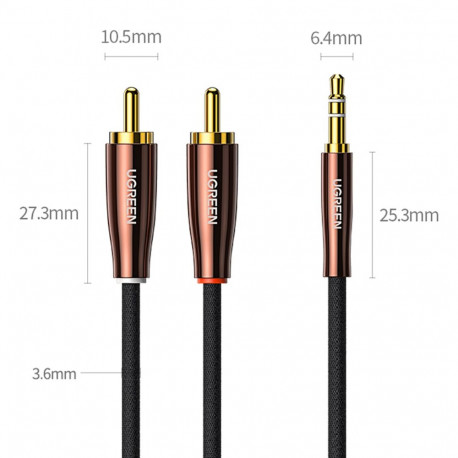 Kaabel 2xRCA - 3,5mm pistikud AU pistikud AV170 UGREEN, 1m