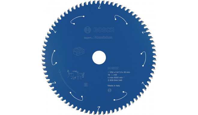 Bosch circular saw blade Expert for aluminum, 254mm, 78Z (bore 30mm, for cordless saws)