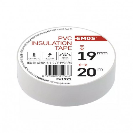 Elektriisolatsioonilint PVC 19mm x 013mm x 20m, valge