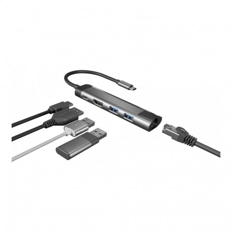 NATEC USB-C mitme pordiga jaotur Fowler Go USB 3.0 x2 HDMI 4K USB-C PD RJ45