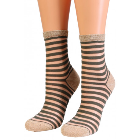 SOKISAHTEL ASHLEY rohelised triibulised õhukesed sokid 444