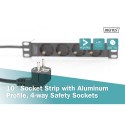 DIGITUS 10” Socket Strip with Aluminum Profile, 4-way safety sockets