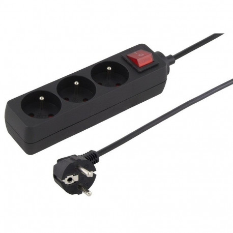 PremiumCord Power Strip 230V 2m 3 outlets, power switch, black