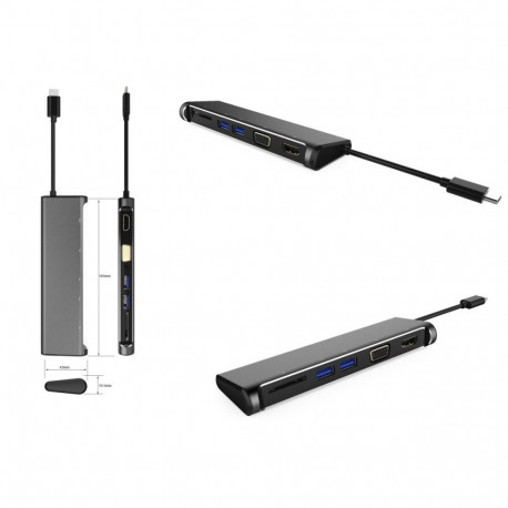 PremiumCord Adapter USB-C to 4K HDMI + 1080p VGA + SD Card reader + 2xUSB3.0  (5-in-1)