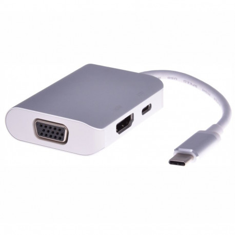 PremiumCord Adapter USB-C to HDMI + VGA + PD charge, Aluminium housing
