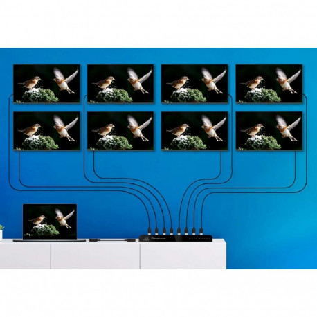 PremiumCord HDMI 2.0 splitter 1-8 Ports, 4K/60Hz, FULL HD, 4K/1080p downscaler, HDR, 3D, black