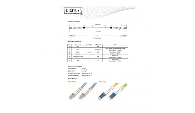 DIGITUS Fiber Optic Patch Cord, LC/LC Multimode 50/125 µ, OM3, Duplex, 20m
