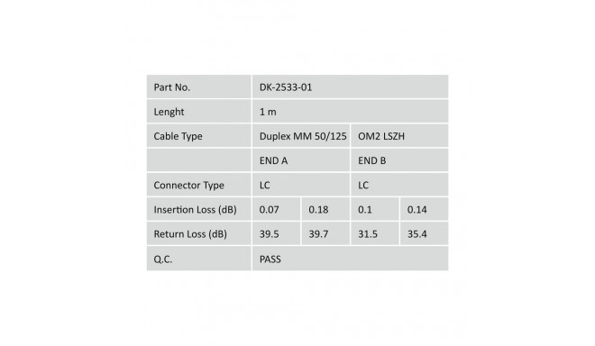 DIGITUS Fiber Optic Patch Cord, LC/LC Multimode 50/125 µ, Duplex Length 15m