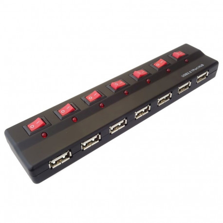 PremiumCord USB 2.0 HUB 7-port with power adapter and power switches