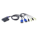 ATEN 2-port mini KVM USB, audio, 0,9m integrated cables