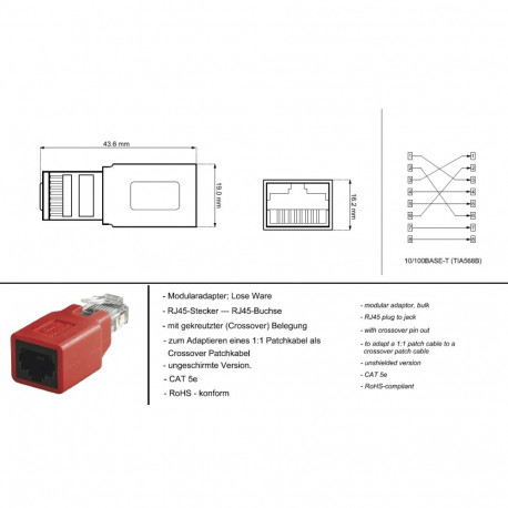PremiumCord Crossed CROSS adapter RJ45 to patch cable Female/Male