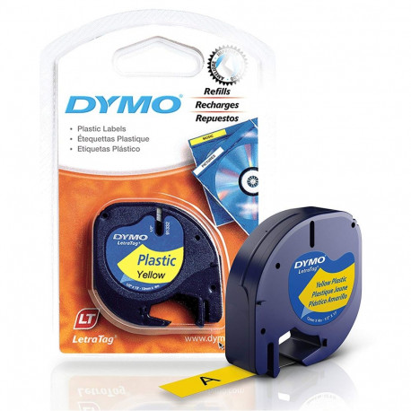 DYMO LetraTag Plastiklint 12mm x 4m / must kollasel (S0721570 / S0721620) - 10 tk.