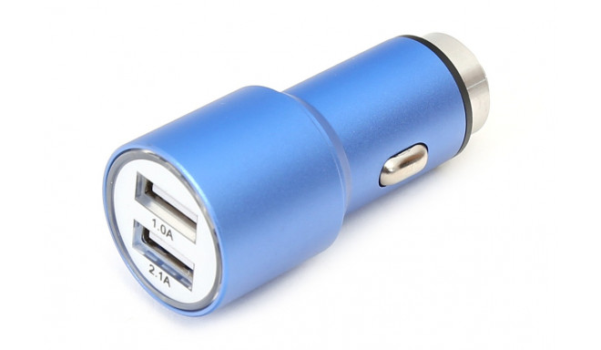 Omega car charger 2xUSB 2100mA Metal, blue (43343) (open package)