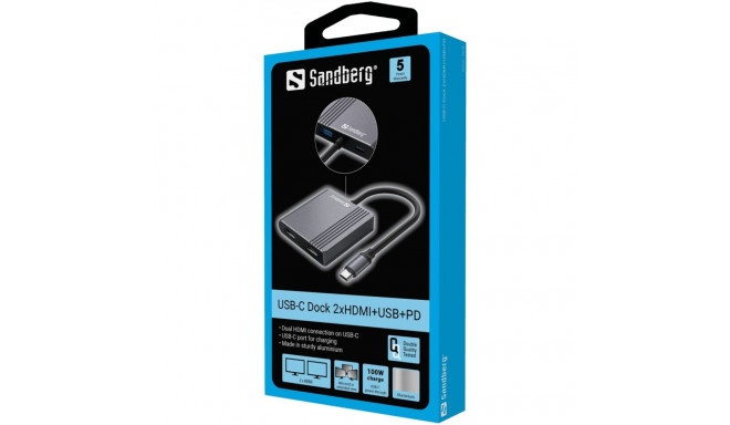 Sandberg 136-44 USB-C Dock 2xHDMI+USB+PD