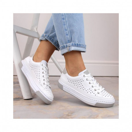 Rieker W RKR642 openwork leather shoes white (40)