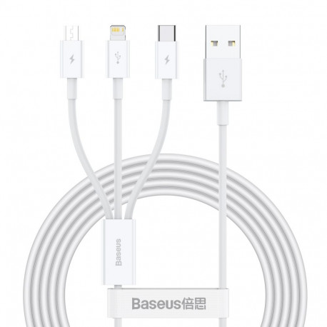 Baseus Superior Cable USB - Lightning | micro USB | USB Type 3,5 A 1,5m White (CAMLTYS-02)