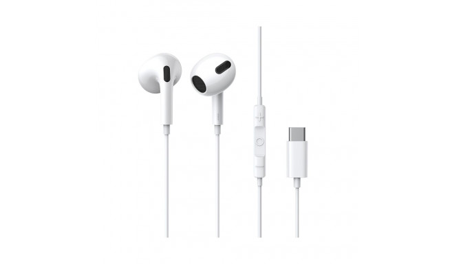 USB-C kõrvaklapid sisseehitatud mikrofoni ja kontrolleriga, valge