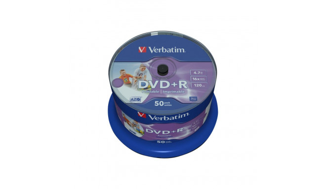 VERBATIM inkjet printable DVD+R 120 min. 4.7GB 16x 50-pack spindle DataLife Plus white photo fullsiz