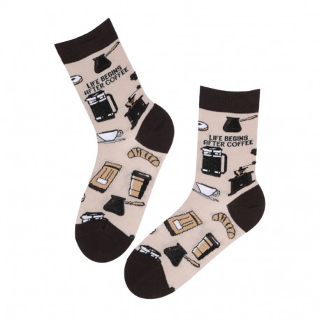 SOKISAHTEL AFTER COFFEE pruunid kohvisõbra sõnumiga sokid 444