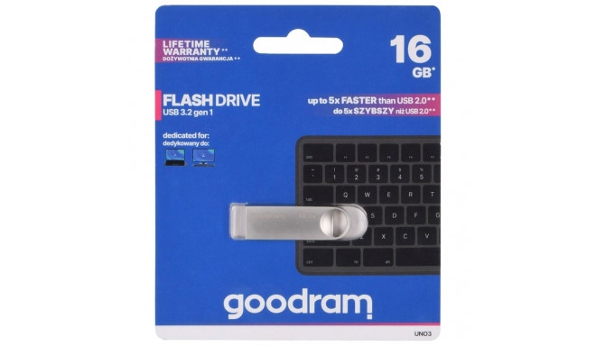 Goodram USB UNO3-0160S0R11 USB mälupulk 16 GB USB Type-A 3.2 Gen 1 (3.1 Gen 1) hõbedane