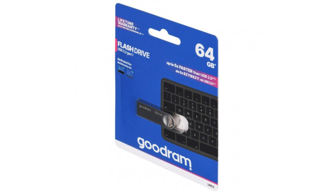 Goodram USB UNO3-0640S0R11 USB mälupulk 64 GB USB Type-A 3.2 Gen 1 (3.1 Gen 1) hõbedane
