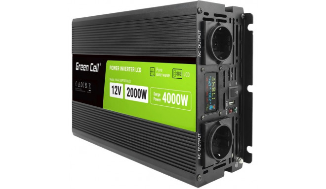 Green Cell car voltage converter power inverter 12V > 230V 2000W/4000W display