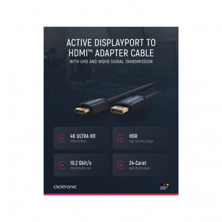 ClickTronic HQ OFC cable DisplayPort - HDMI type A, 4K@60Hz gold plated, 3D, M/M, 10m
