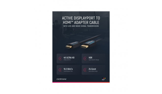 ClickTronic HQ OFC cable DisplayPort - HDMI type A, 4K@60Hz gold plated, 3D, M/M, 10m