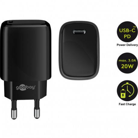 goobay goobay Power and charge adapter 230V USB-C PD GaN Fast Charger Nano 20W,  black