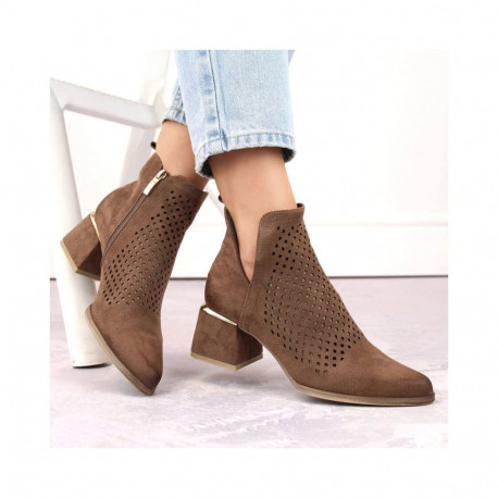 Suede high-heeled ankle boots Potocki W WOL213B brown (37)