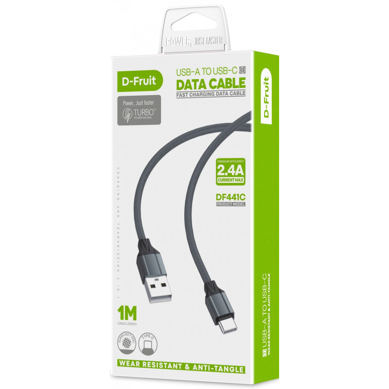 D-Fruit kaabel USB-A - USB-C DF441C 1m, hall