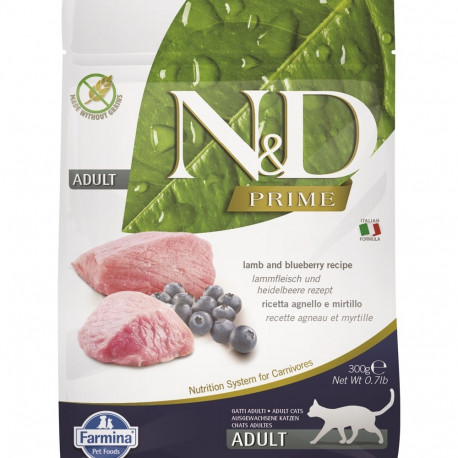 FARMINA N&D Prime Cat lambaliha ja mustikaga täiskasvanud kuiv kassitoit 300 g