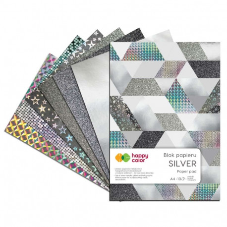 Dekoratiivpaberi segupakk - Silver A4, 150-230g/10lk