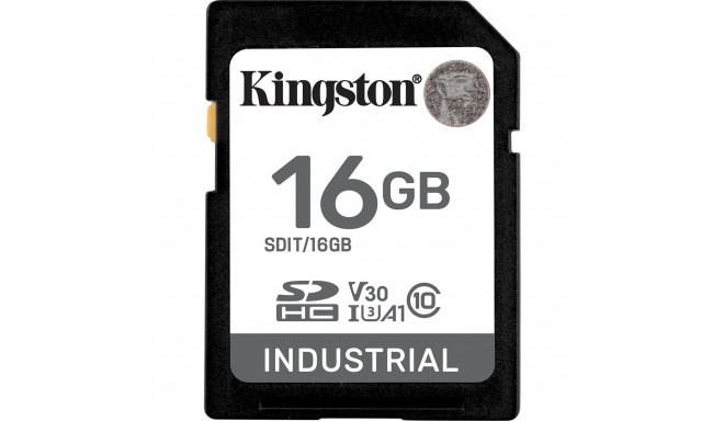 Kingston Industrial 16GB SDHC Memory Card (Black, UHS-I U3, Class 10, V30, A1)