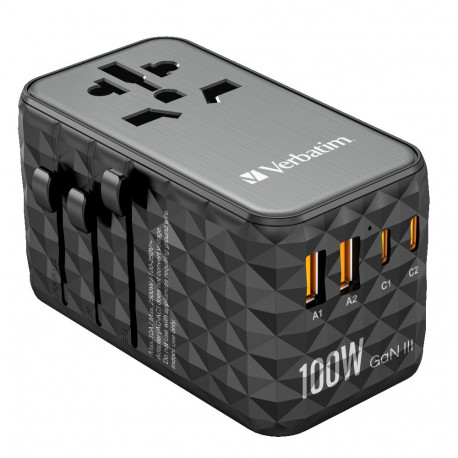 Reisiadapter Verbatim World-to-World adapter UTA-06, 1xUSB-C PD3.0 100W, 2xUSB-A QC3.0 18W, ülepinge