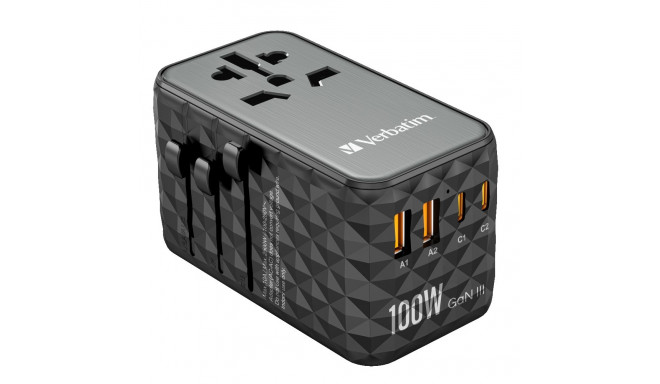 Reisiadapter Verbatim World-to-World adapter UTA-06, 1xUSB-C PD3.0 100W, 2xUSB-A QC3.0 18W, ülepinge