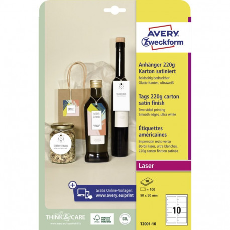 Price tags printed on cardboard 90x50mm in a pack of 10 sheets Avery Zweckform