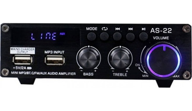 Blitzwolf AS-22 audio amplifier, 45W, Bluetooth 5.0, USB + remote control (black)