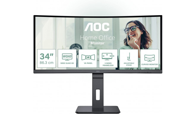 AOC CU34P3CV, LED monitor (86 cm (34 inches), black, WQHD, Adaptive-Sync, USB, 100Hz panel)