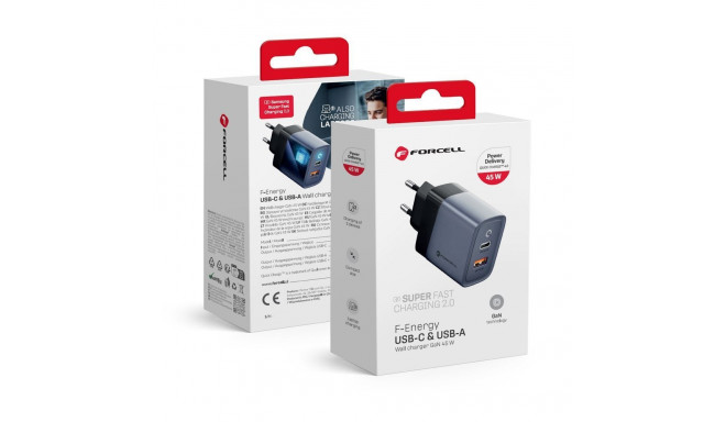 FORCELL F-ENERGY GaN VT-39 travel charger Type C + USB A PD QC4.0 4A 45W gray