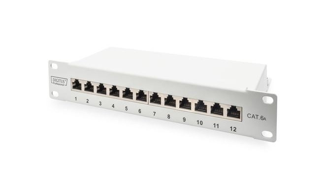 Digitus CAT 6A Patch Panel, shielded, 12-Port, 1HE, 10&quot;, grey