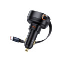 Car Quick Charger 60W 12-24V USB-C QC4.0 PD3.0 with Retractable 0.7m USB-C Cable, Black