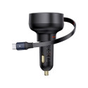Car Quick Charger 60W 12-24V USB-C QC4.0 PD3.0 with Retractable 0.7m USB-C Cable, Black