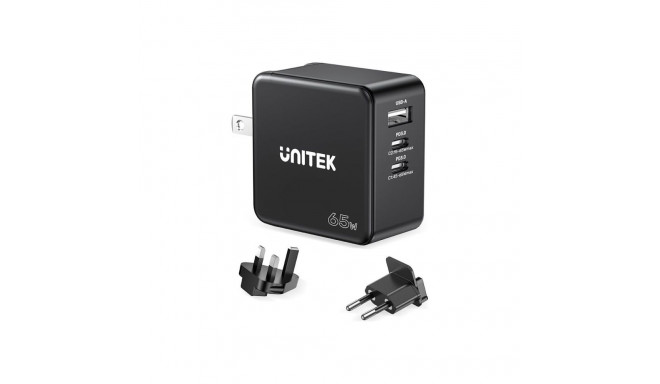 UNITEK CHARGER P1117B GaN 2x USB-C 1x USB-A PD 65W BLACK